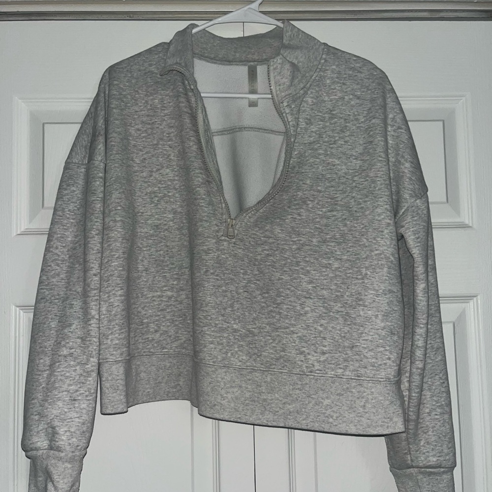 Fabletics Light Gray Quarter-Zip Pullover - image 1